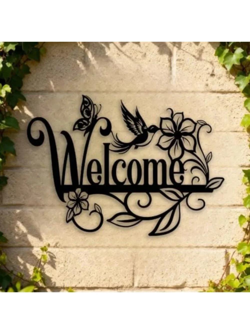 Flower Butterfly Welcome Sign Metal Wall Art - Home & Garden Decor for Living